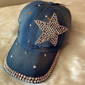New! Denim baseball cap with rhinestones.